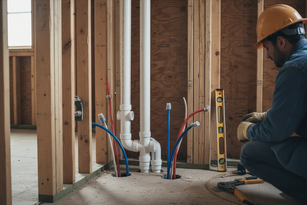 Drain and supply rough-in during Sump Pump Repair in Franklin Lakes